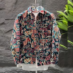 潮流百搭衬衫 民族风潮牌色织编织痞帅宽松外套时尚 夹克男 新款 秋季