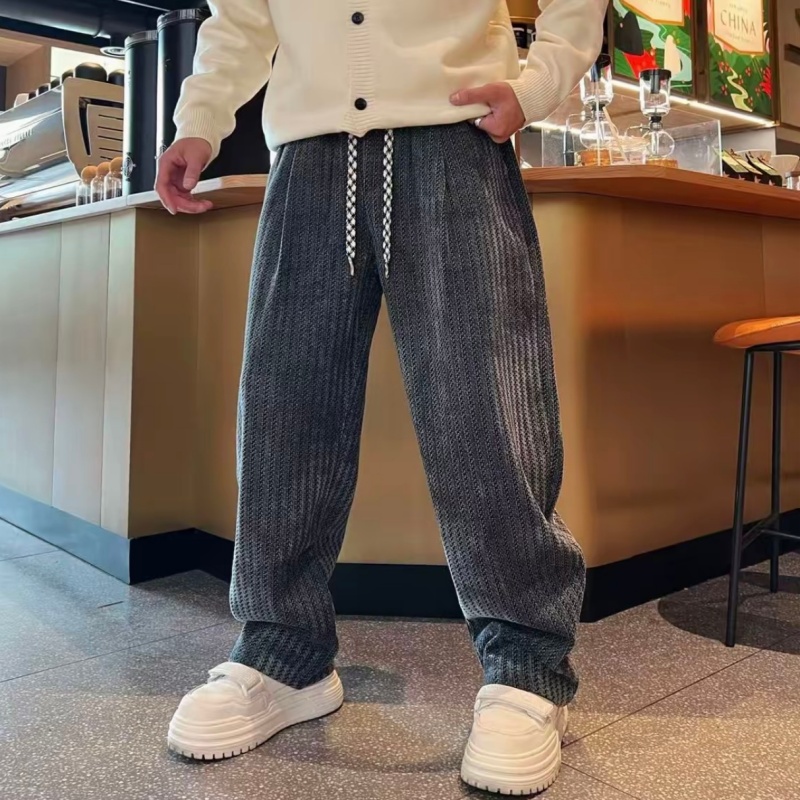 秋冬潮牌加绒加厚条纹直筒休闲裤