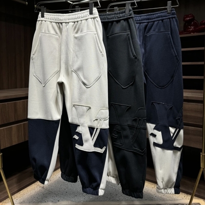 美式潮牌字母撞色加绒运动休闲裤