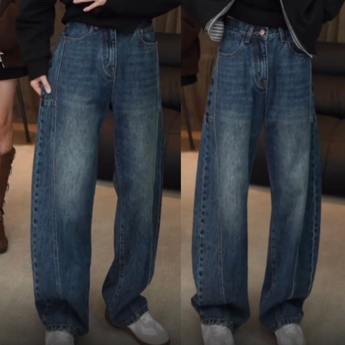 秋冬潮牌水洗复古弯刀直筒牛仔裤