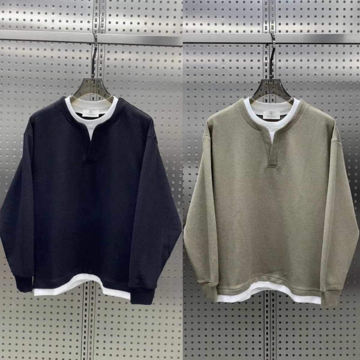 高级感拼接假两件圆领卫衣