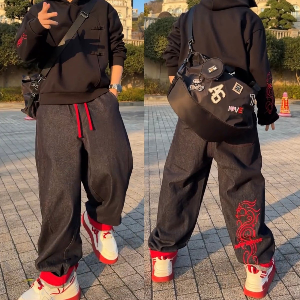 马年新款中式国风刺绣休闲套装男士加绒加厚连帽卫衣牛仔裤两件套,男装,休闲运动套装,淘宝优惠券,粉丝福利购,淘宝优惠卷