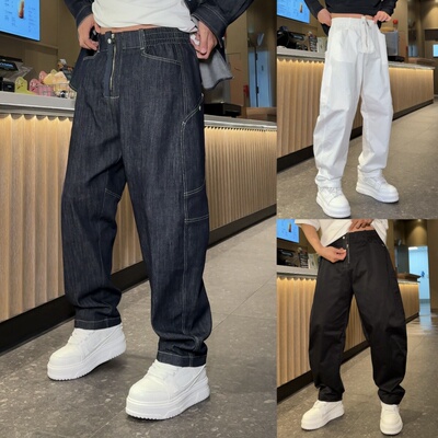 春夏高级感工装大口袋弯刀直筒裤