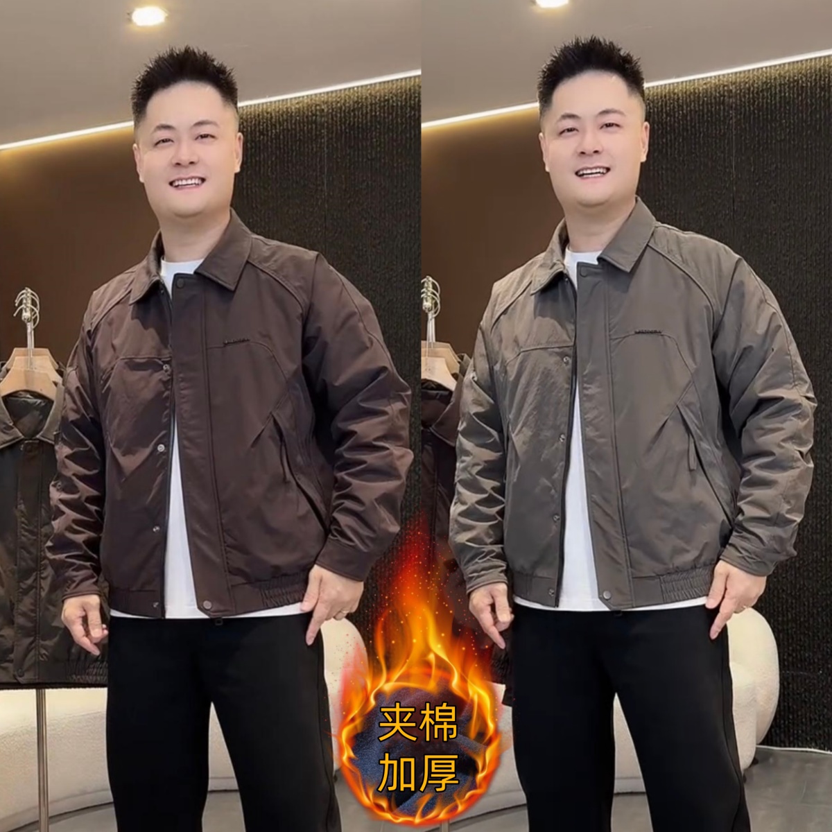 秋冬季户外工装二棉翻领夹克外套