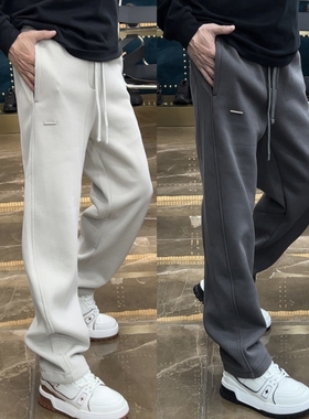 秋冬新款美式潮牌弯刀直筒卫裤男士简约百搭宽松透气运动休闲长裤