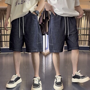 夏季薄款水洗色织牛仔休闲短裤男时尚百搭宽松透气直筒五分沙滩裤