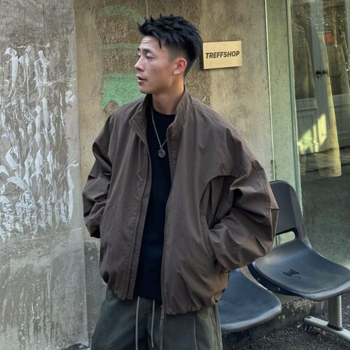 春季美式潮牌弯刀廓形立领夹克