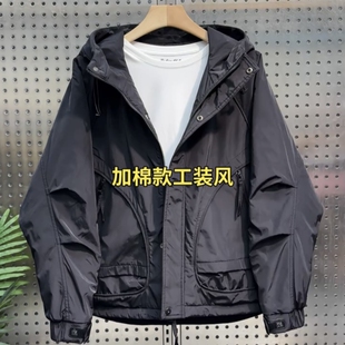 秋冬爆款户外工装连帽冲锋衣夹克男女款防风保暖加厚夹棉棉服外套