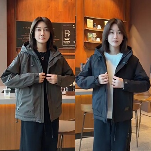 秋冬季新款工装连帽棉服夹克外套男女同款时尚户外防寒保暖冲锋衣