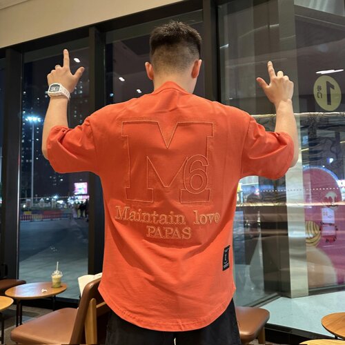夏季男士潮牌刺绣字母圆领短袖衫
