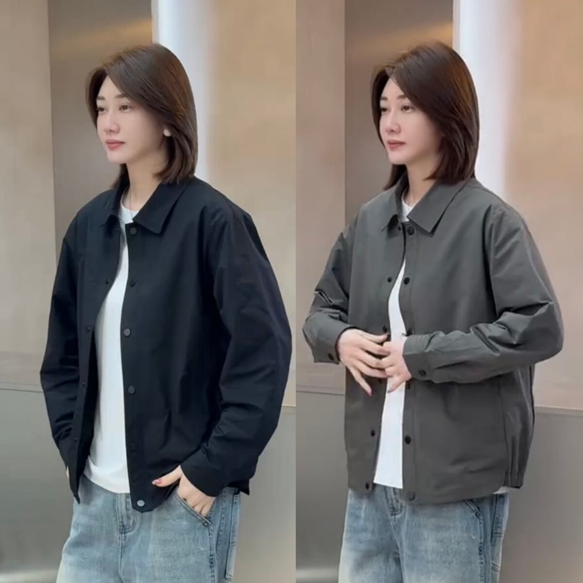 春季新款男士拉链口袋翻领衬衣外套情侣同款时尚百搭户外工装夹克