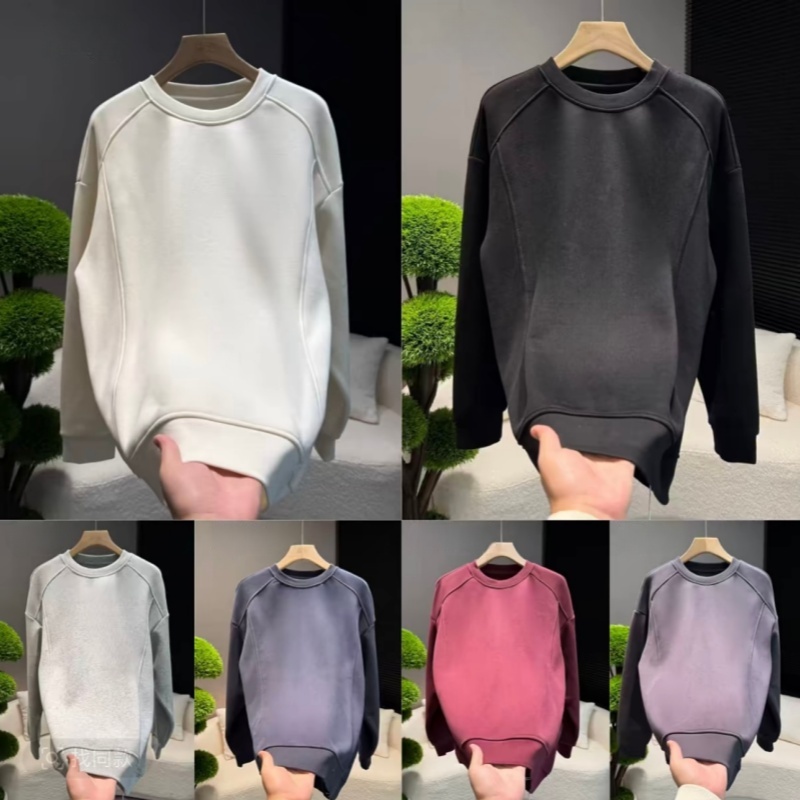 秋冬新款极简风加绒加厚圆领卫衣