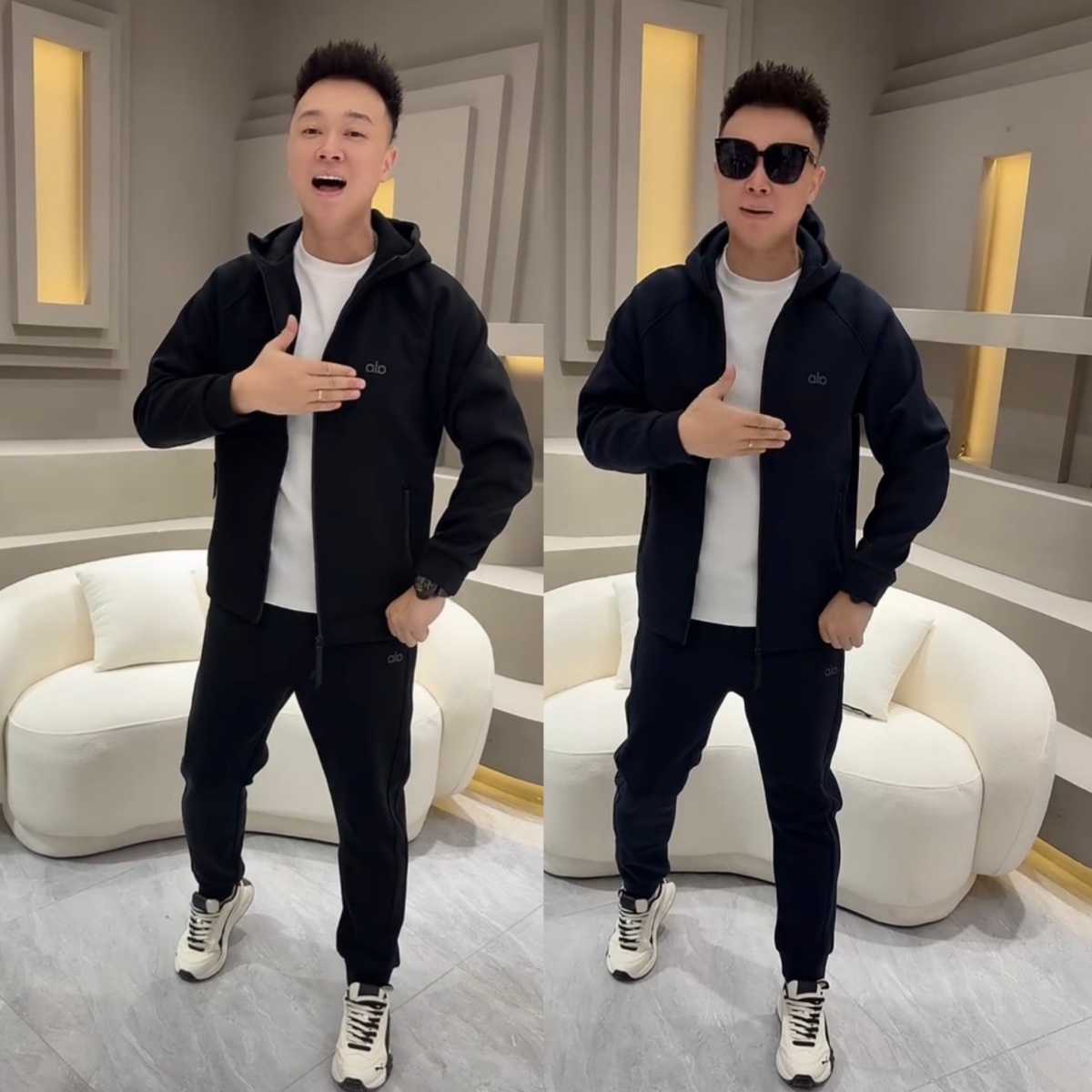 秋冬潮牌空气层连帽休闲运动套装