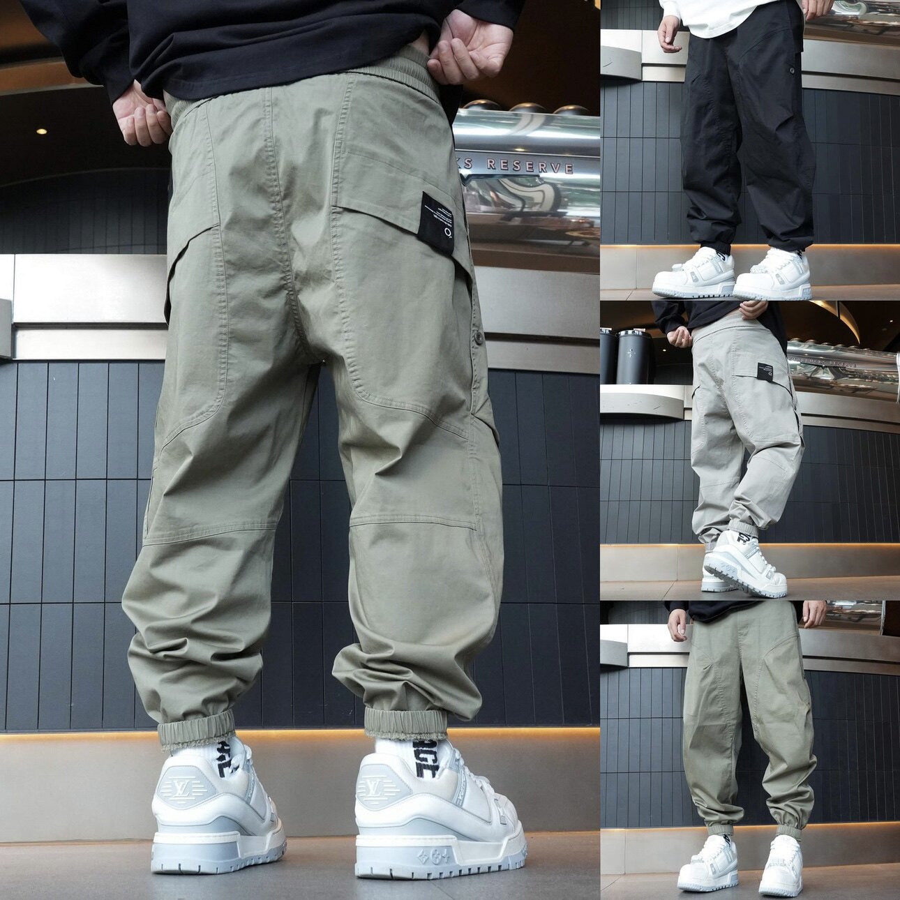 秋季男士新款美式工装大口袋束脚哈伦裤时尚百搭纯色运动休闲裤男,男装,休闲裤,淘宝优惠券,粉丝福利购,淘宝优惠卷
