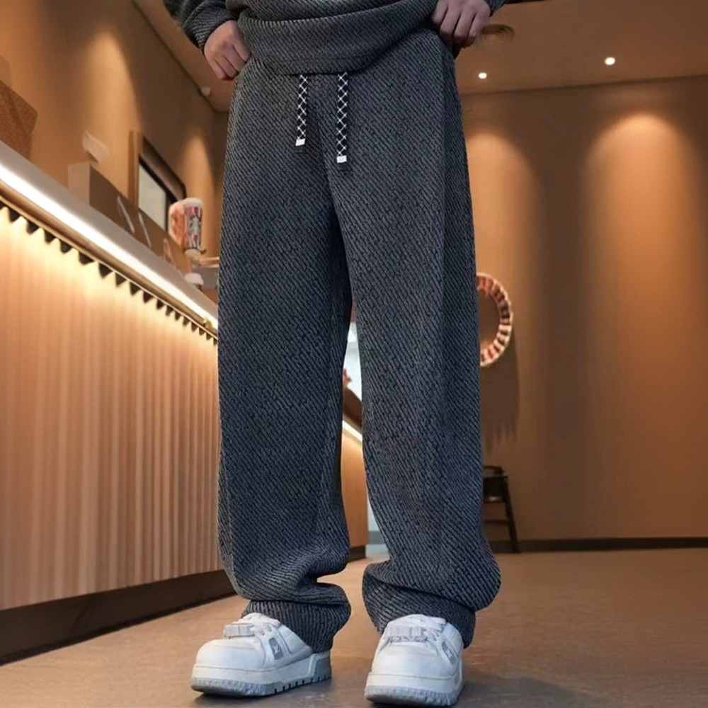 秋冬重磅加绒加厚银丝斜条纹阔腿直筒裤男士潮牌宽松百搭休闲长裤,男装,休闲裤,淘宝优惠券,粉丝福利购,淘宝优惠卷