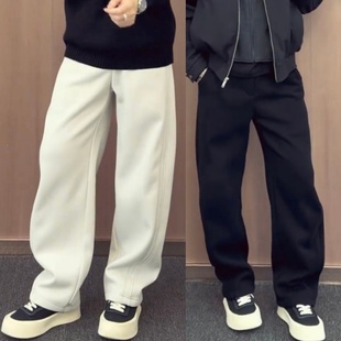 冬季重磅加绒加厚纯色直筒休闲裤男简约百搭防寒保暖阔腿运动卫裤