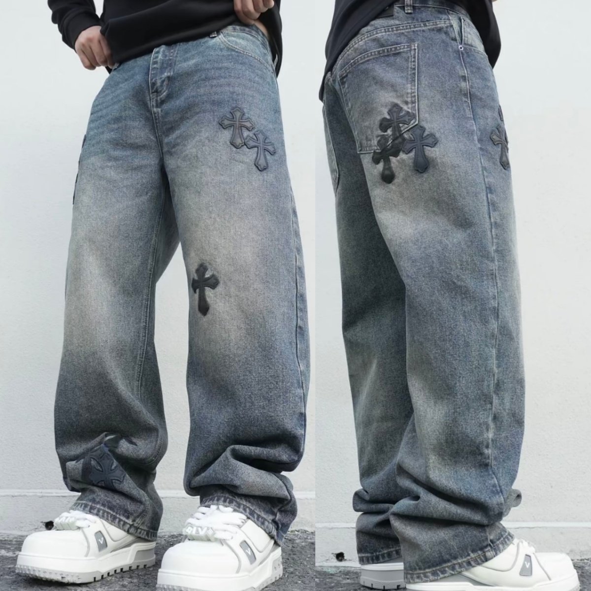 秋冬美式复古水洗刺绣皮标直筒牛仔裤男士百搭宽松透气阔腿休闲裤,男装,牛仔裤,淘宝优惠券,粉丝福利购,淘宝优惠卷