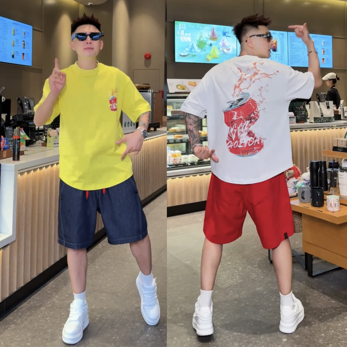 夏季潮牌可乐图案短袖短裤两件套