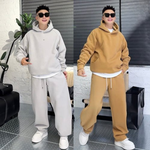 秋冬季男士加绒加厚休闲运动套装