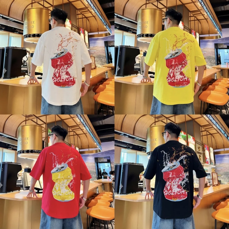 夏季美式潮牌撞色3D打印圆领短袖情侣同款时尚百搭休闲透气T恤男