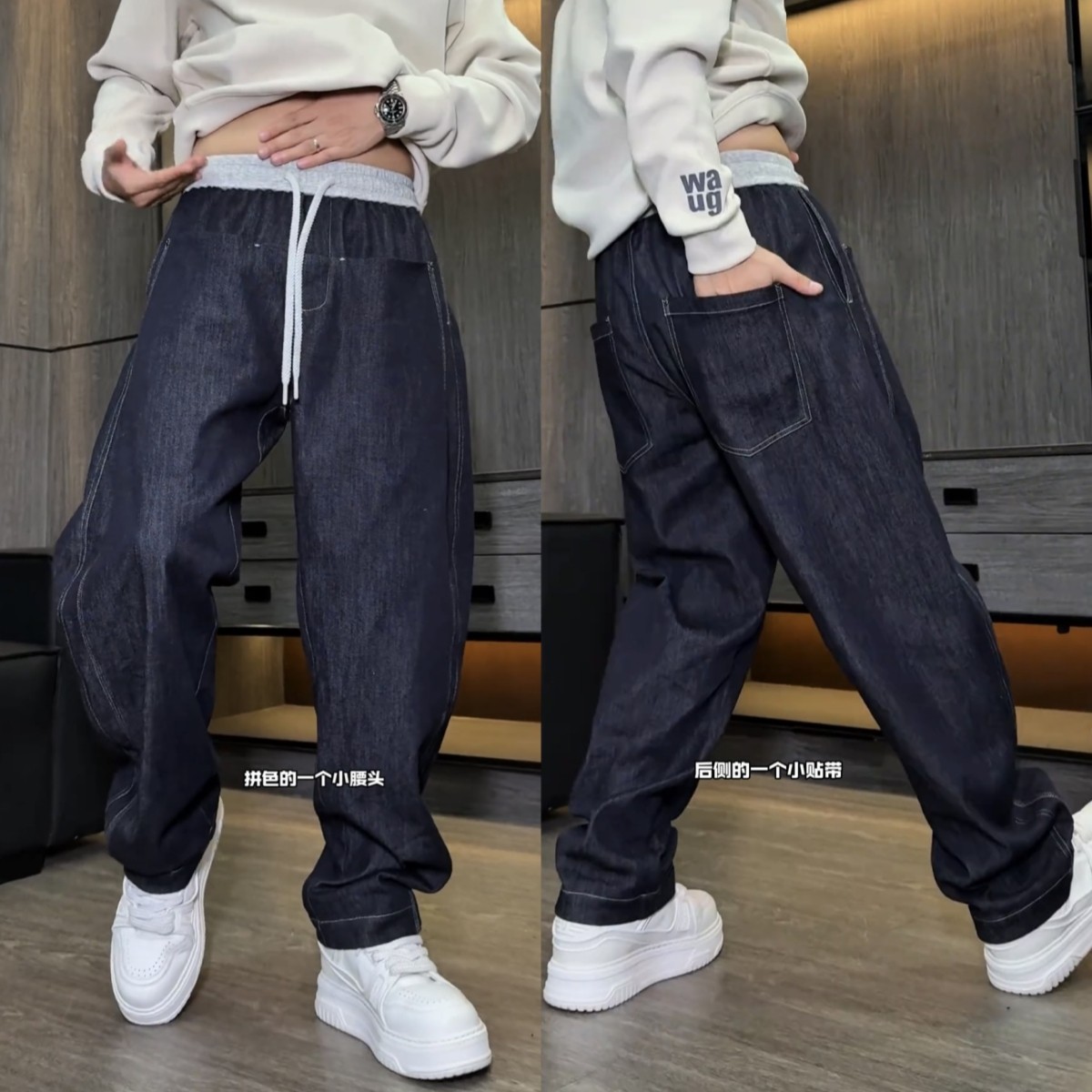 春秋新款磨毛明线普洗多口袋弯刀牛仔裤男美式潮牌宽松直筒休闲裤,男装,牛仔裤,淘宝优惠券,粉丝福利购,淘宝优惠卷