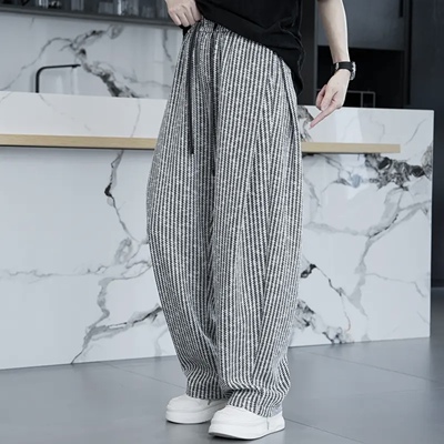 春季新款高级感条纹直筒休闲长裤