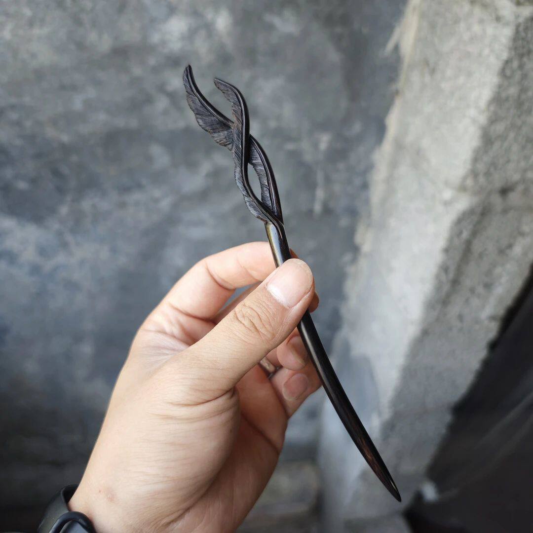 寰谛凤翎发簪古风简约雕刻木质簪子高级感盘发饰