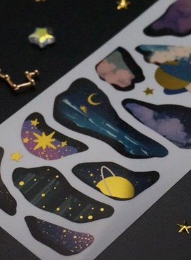 韩国进口 mong mong space 烫金装饰贴纸 月亮宇宙