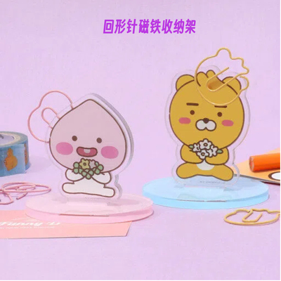 韩国KakaoFriends卡通Ryan屁桃磁吸回形针套装学生办公桌面摆件
