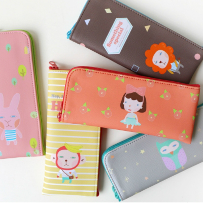 romane HelloGeeks卡通造型笔袋pencilcase猴子狮子猫头鹰兔多选