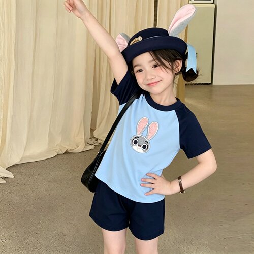夏季女童兔子分体速干泳衣套装