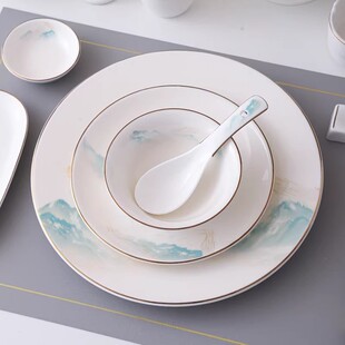 酒店会所陶瓷骨碟三件套饭店私房菜酒楼接待碗碟中式摆台餐具定制