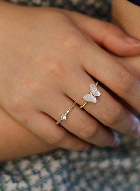 新款法式温柔锆石蝴蝶开口戒指时尚百搭气质食指戒小众高级感手饰