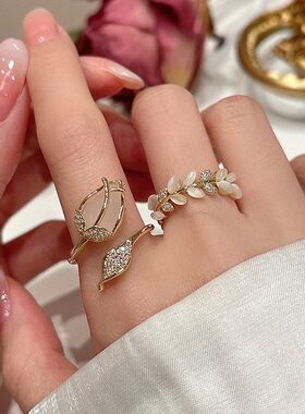 韩国新款锆石扭曲花苞开口戒指时尚精致气质食指戒高级感轻奢手饰