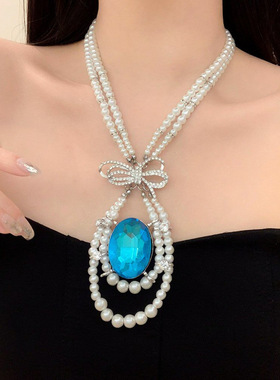 2026新款爆款双层珍珠串珠蝴蝶结项链轻奢高级感冷淡风精致项饰女