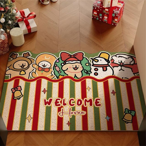 卡通可爱圣诞节氛围地垫入户门口防滑脚垫玄关丝圈可裁剪耐脏门垫