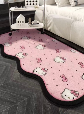 卧室粉色仿羊绒猫猫地毯卡通可爱少女毛绒加厚床边地垫房间客厅