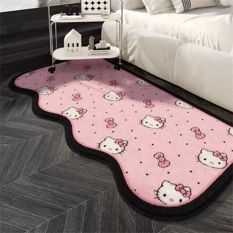 卧室粉色仿羊绒凯蒂地毯卡通可爱少女毛绒加厚床边地垫房间客厅