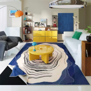 蓝色可拆洗地毯毯面复古可机洗拆卸客厅沙发地垫中古风脚垫包豪斯