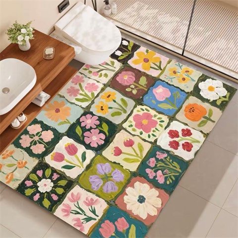 彩色花卉浴室地垫干湿分离脚垫小清新卫生间防滑防摔垫硅藻泥吸水,居家布艺,家用脚垫,淘宝优惠券,粉丝福利购,淘宝优惠卷