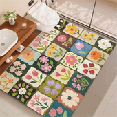 彩色花卉浴室地垫干湿分离脚垫小清新卫生间防滑防摔垫硅藻泥吸水