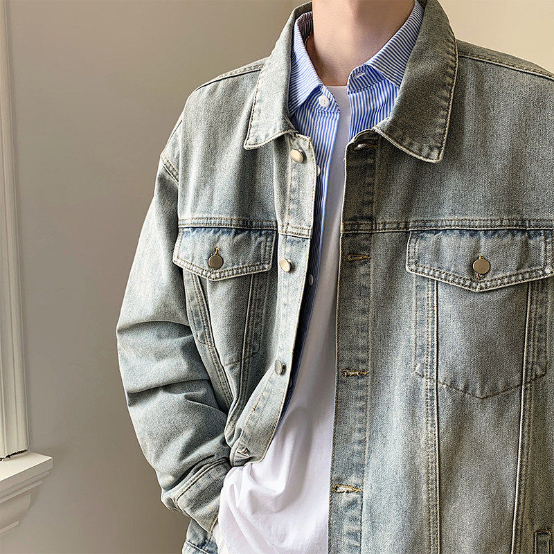 2026春款泥黄色牛仔夹克港风复古休闲男装时尚