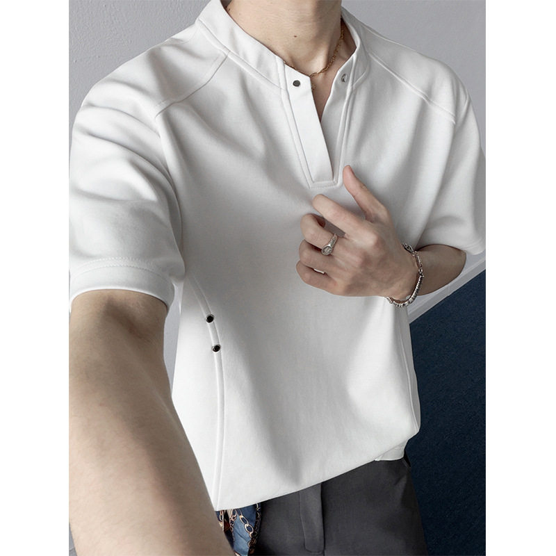 夏季新款g曼巴棉拼接v领短袖T恤宽松潮2026春纯色女士时尚