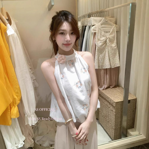 AS OFFICIAL设计感花苞挂脖背心女2026夏季新款甜美露肩小衫上衣