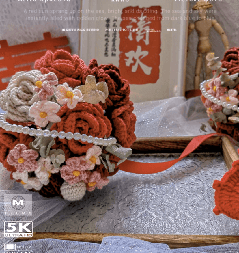 手捧花钩织手工编织diy玫瑰花束