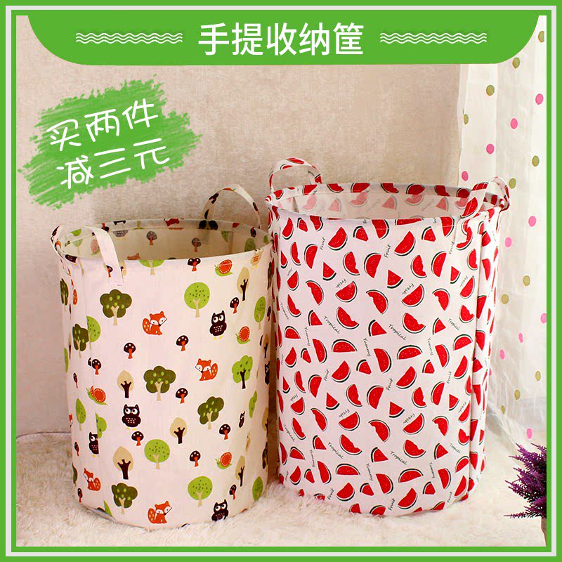 玩具收纳袋收纳盒带提手圆筒收纳筐脏衣娄整理箱布艺收纳篮储物袋