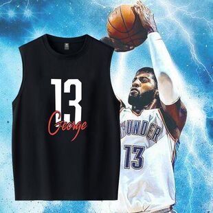 纯棉篮球运动快船保罗乔治Paul George训练无袖T恤衫13号宽松背心