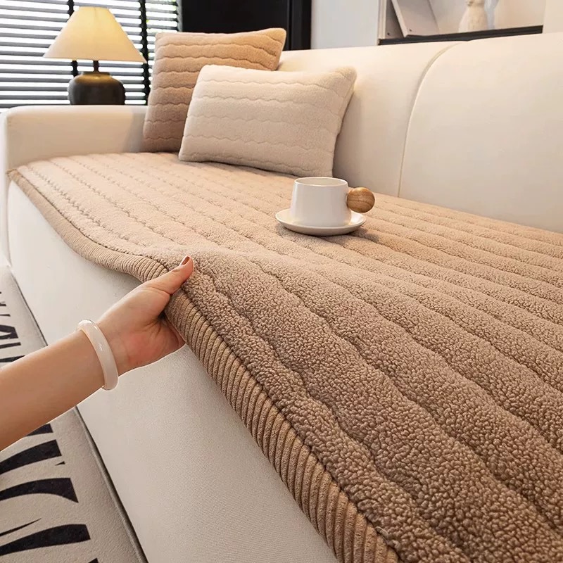 红木沙发坐垫秋冬羊羔绒沙发垫冬季加厚毛绒沙发套罩定做2025新款