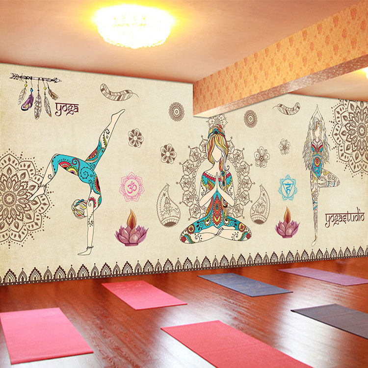 东南亚印度民族风格壁画养生馆瑜伽运动健身房舞蹈室背景墙纸壁纸