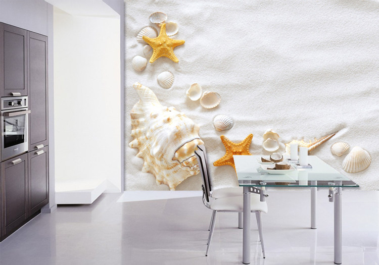 无缝卧室电视沙发背景墙墙纸沙滩贝壳大型壁画海滩海星房间壁纸
